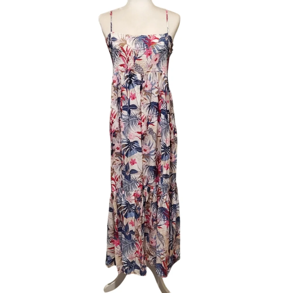 Ellison Dress Womens Size Medium Multicolor Tropical Print Ruffle Maxi Dress - Picture 2 of 11